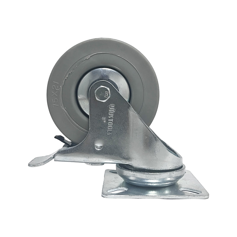 Rueda industrial gris 3" 70KG con freno UYU (pack 2 unidades)