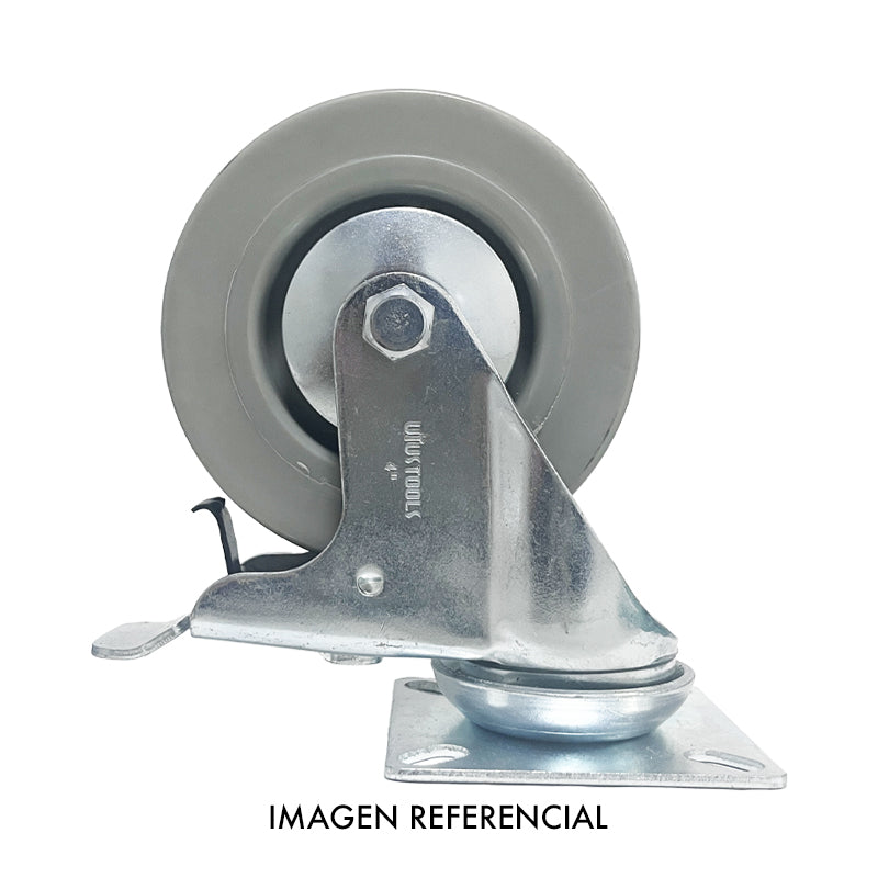 Rueda industrial gris 2.5" 60KG con freno UYU (pack 3 unidades)