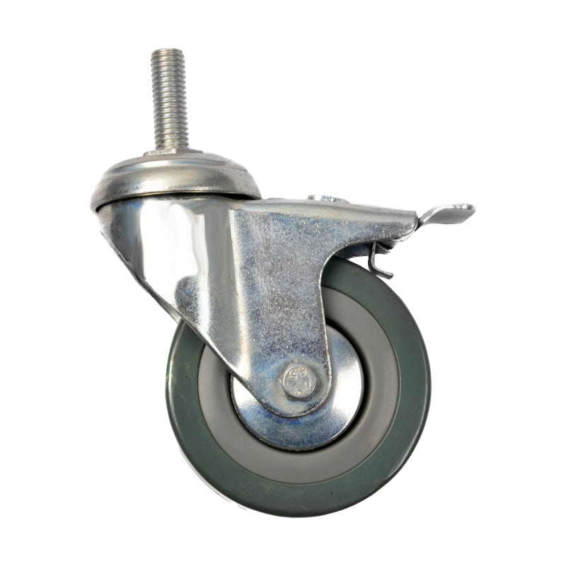 Rueda industrial gris rosca 3" con frenos (pack 2 unidades)