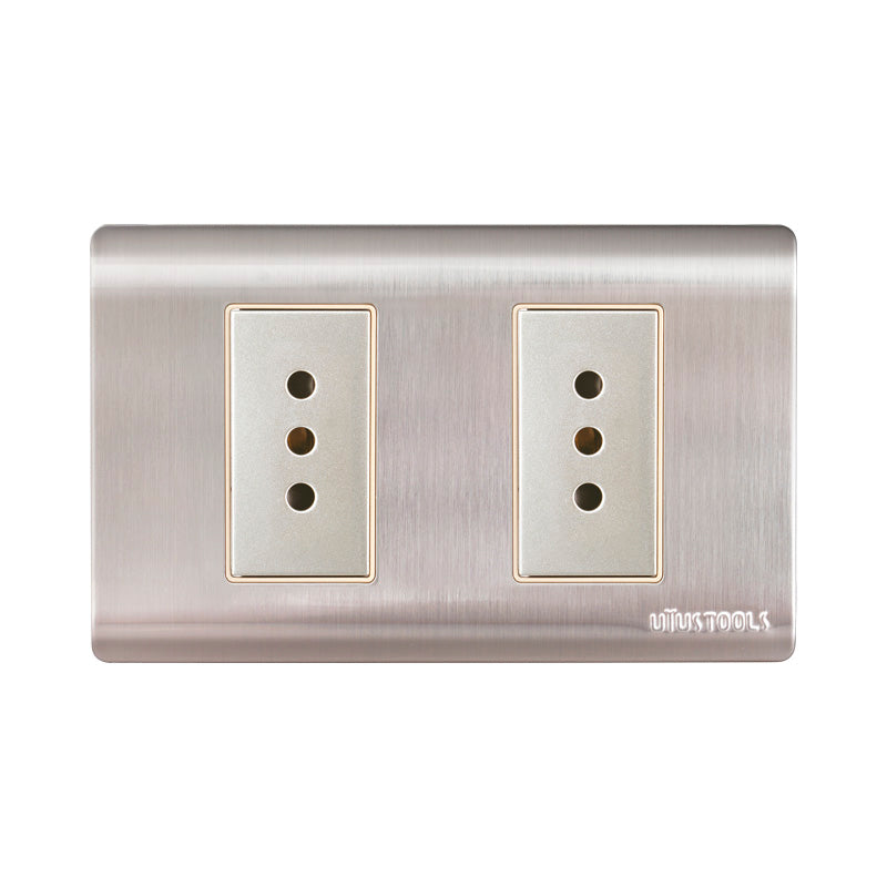 Tomacorriente doble 10A emp acero-inox curva UYU (pack 5 unidades)