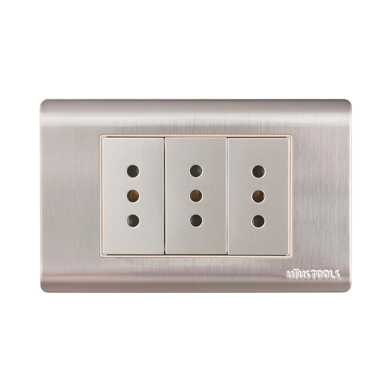 Tomacorriente triple 10A emp acero-inox curva UYU (pack 2 unidades)