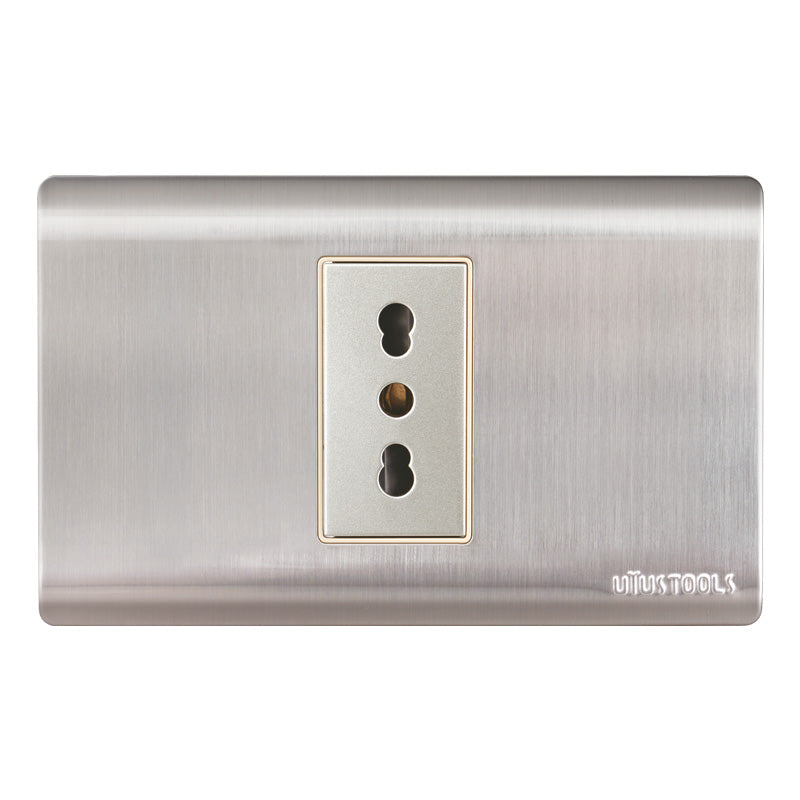 Tomacorriente simple 16A emp inox curva UYU (pack 5 unidades)