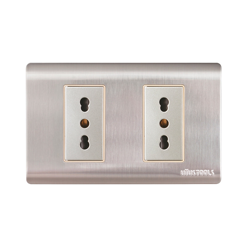 Tomacorriente doble 16A emp inox curva UYU (pack 5 unidades)