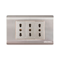 Tomacorriente triple 16A emp acero inox curva UYU (pack 5 unidades)