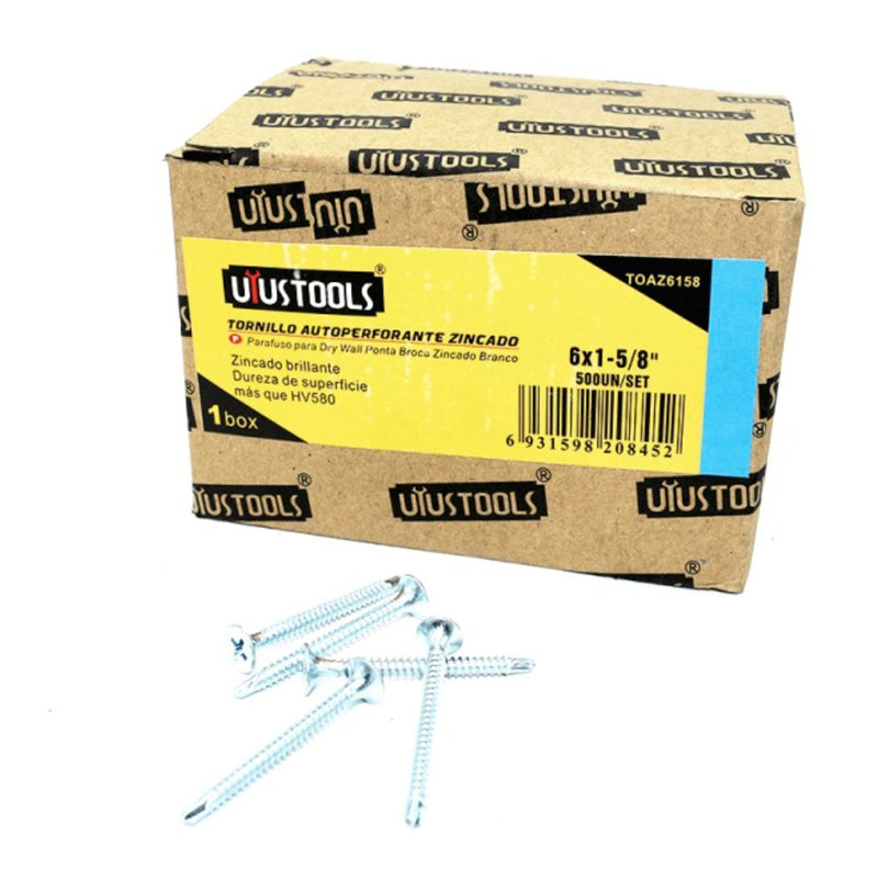 Tornillo autoperforante zincado 6 x 1-5/8" 500UN UYU (pack 2 sets)