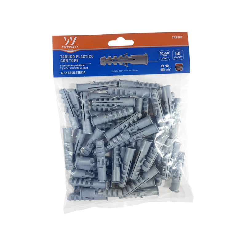 Tarugo plastico con tope 10X50MM 50UN/SET fwyy (pack 10 sets)