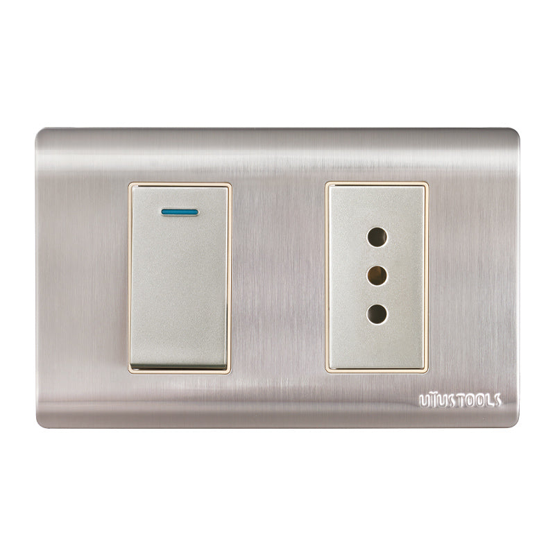 Tomacorriente c/ interruptor 10A inox curva UYU (pack 5 unidades)