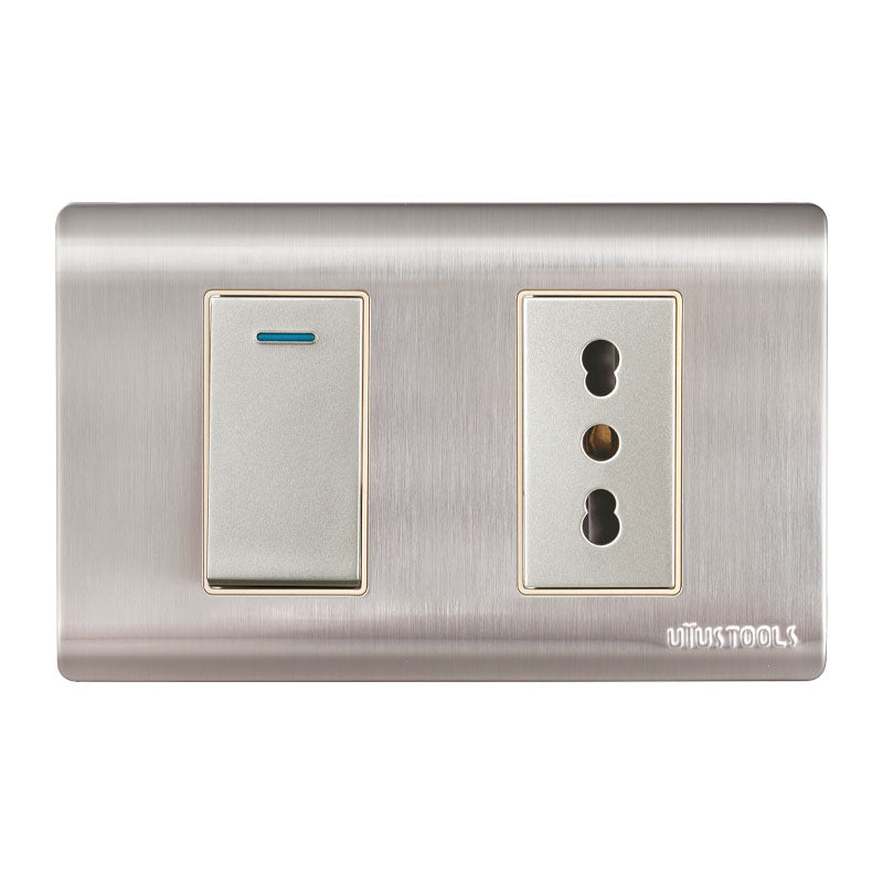 Tomacorriente c/ interruptor 16A inox curva UYU (pack 5 unidades)