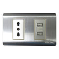 Tomacorriente c/ USB 16A inox curva UYU (pack 2 unidades)