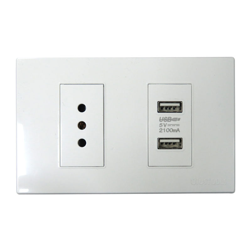Tomacorriente c/ USB 10A pc-blanca UYU (pack 2 unidades)