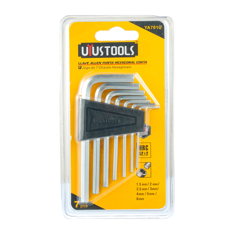 Set 7 pcs llave allen hexagonal corta UYU (pack 12 sets)