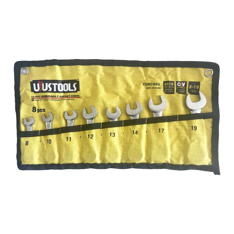 Jgo 8 pcs llave combinada rachet corto 8-19MM UYU